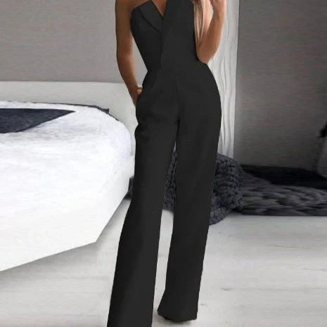 Combinaison classique chic à encolure en V sans manches et jambes larges