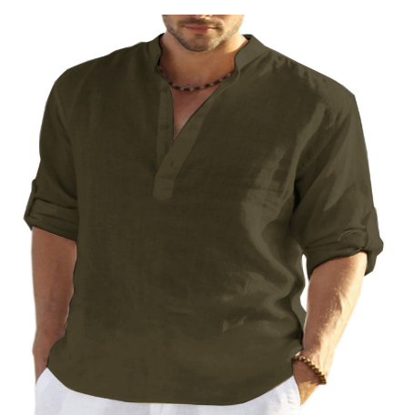 Chemise à manches longues en coton et lin pour hommes