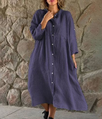 Paola - Robe de base en tissu boutonné avec col chemise à manches longues