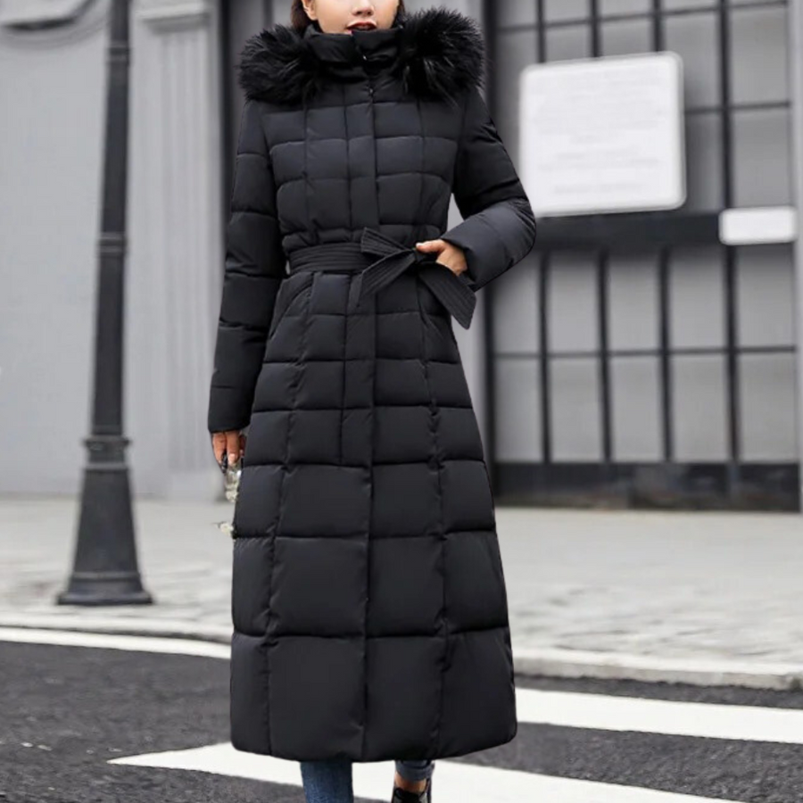 Veste longue et chaude pour femme avec capuche et style élégant