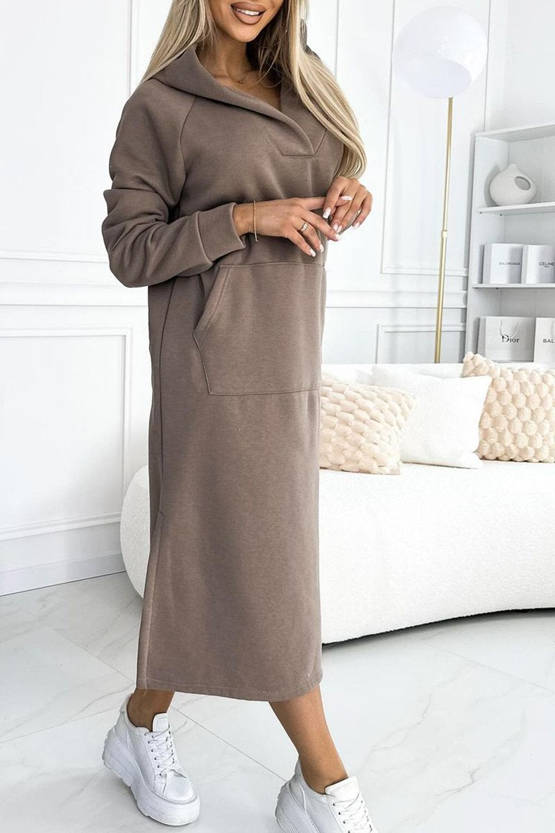 Robe longue pour femme, hiver et automne, couleur unie et décontractée avec capuche