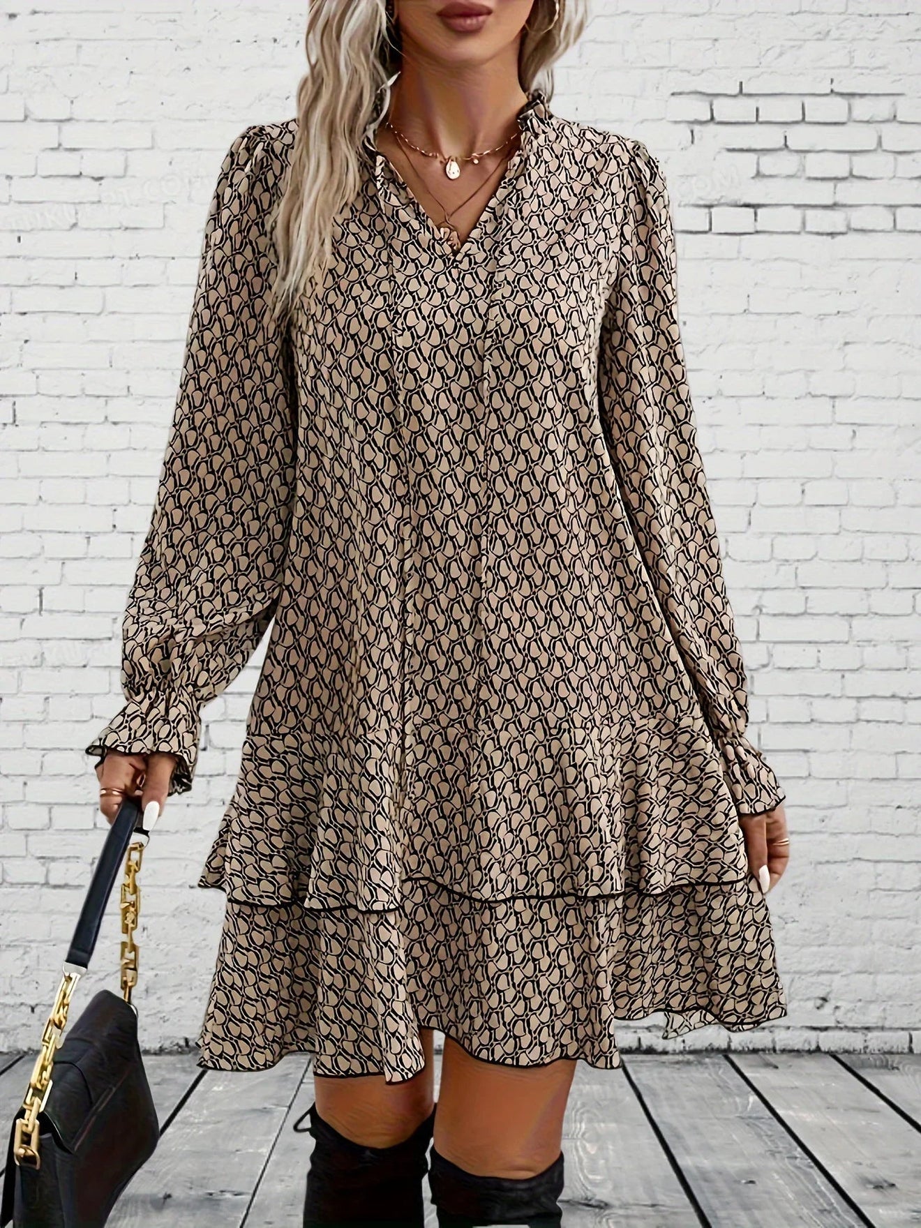 Robe imprimée à manches longues avec style raffiné