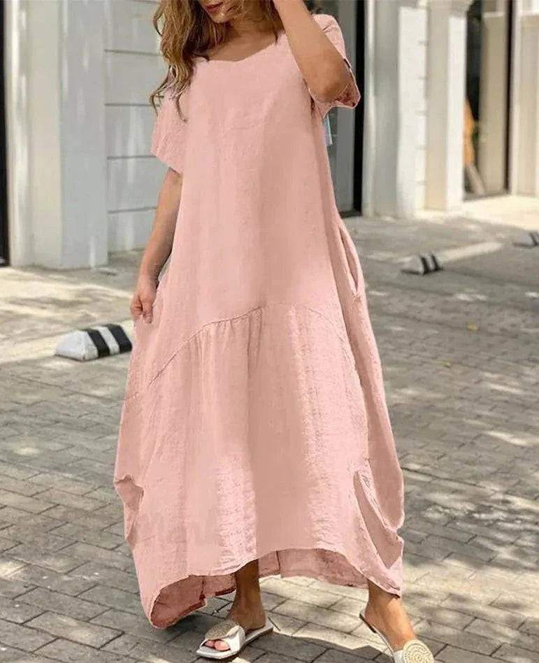 Mila - Robe longue évasée à manches évasées et col en V pour femme