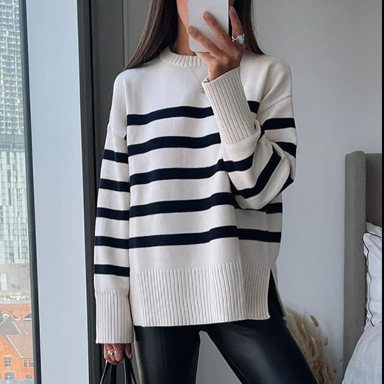 Pull décontracté pour femme avec motif rayé élégant