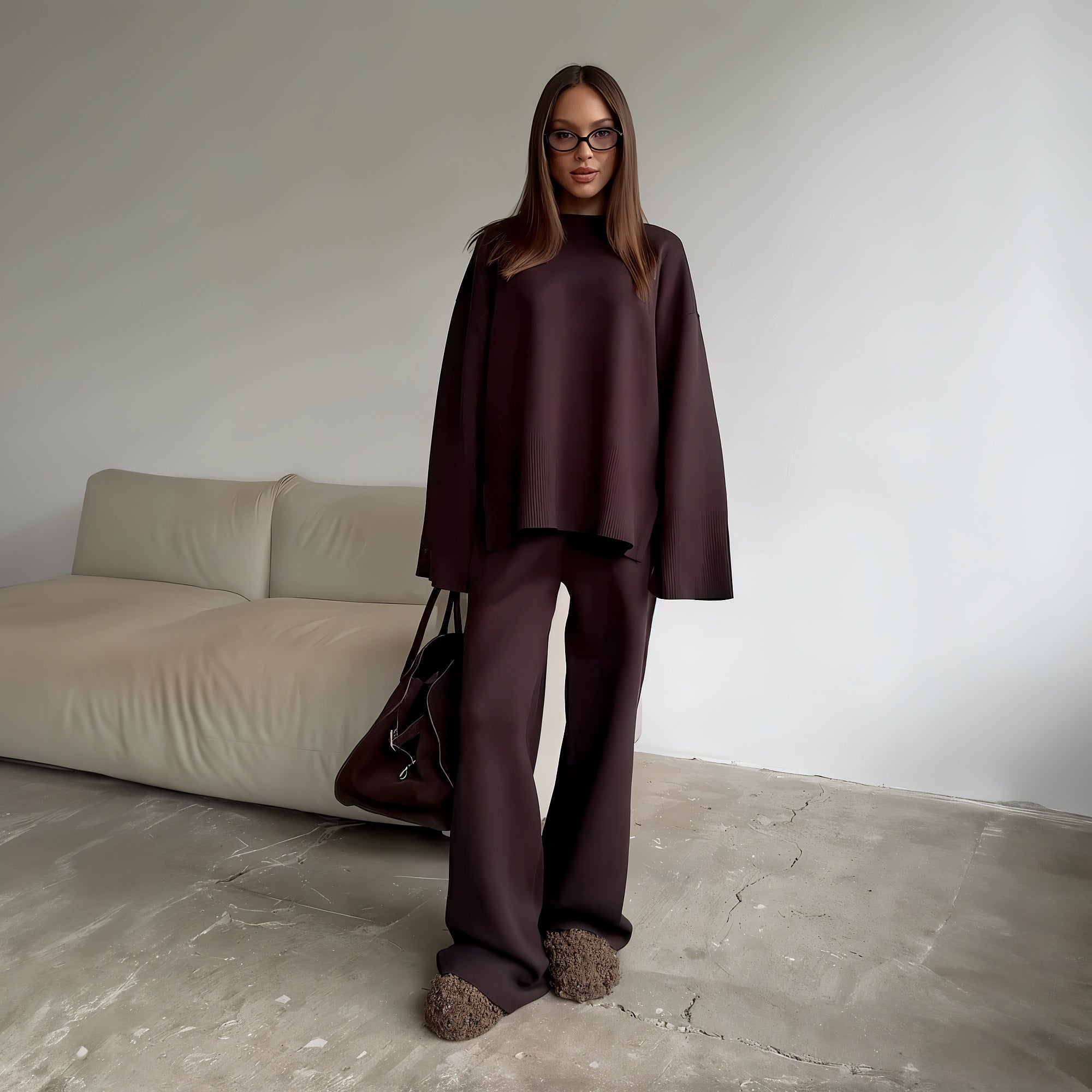 Ensemble Chic avec Pull Oversize et Pantalons Amples pour un Style Tendance