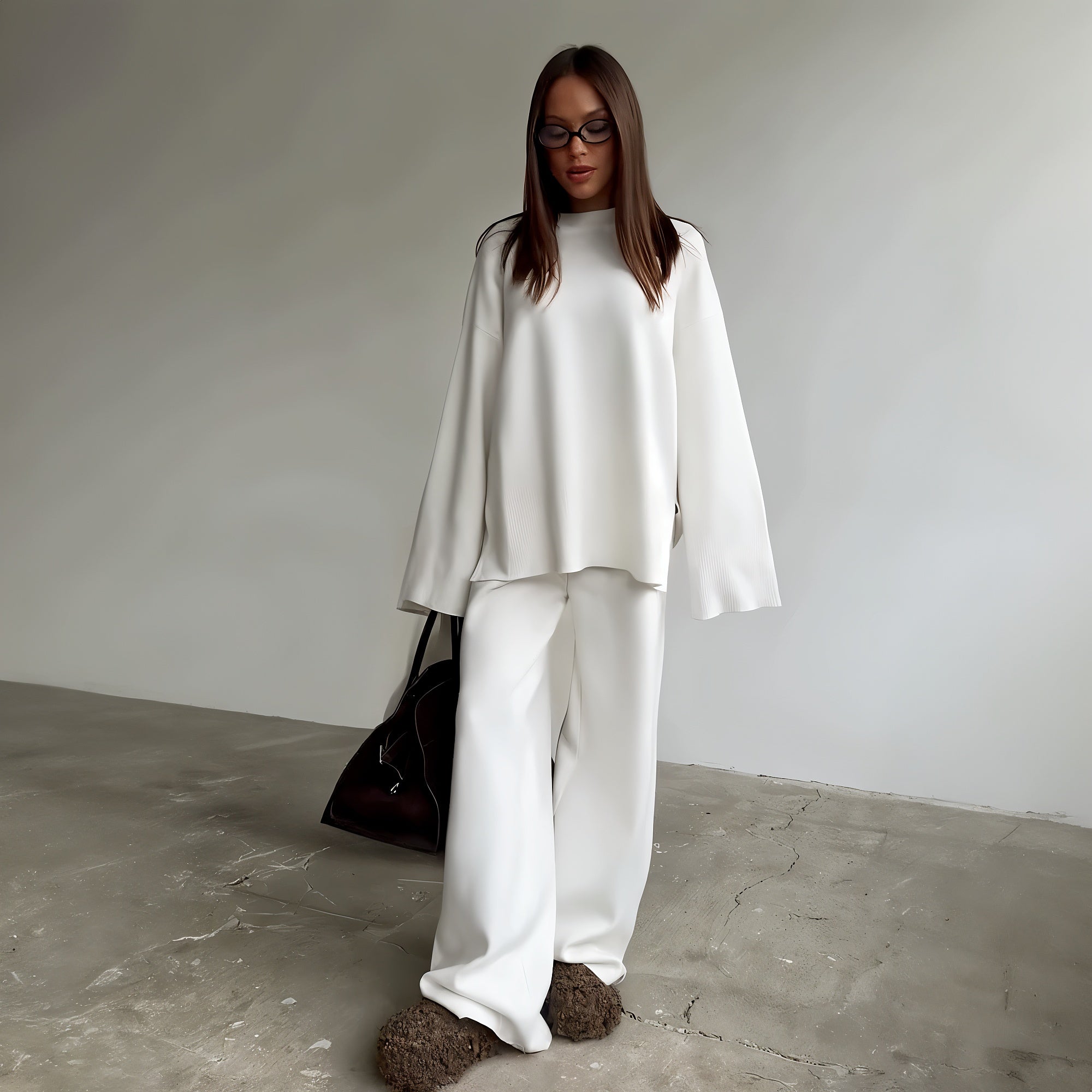 Ensemble Chic avec Pull Oversize et Pantalons Amples pour un Style Tendance