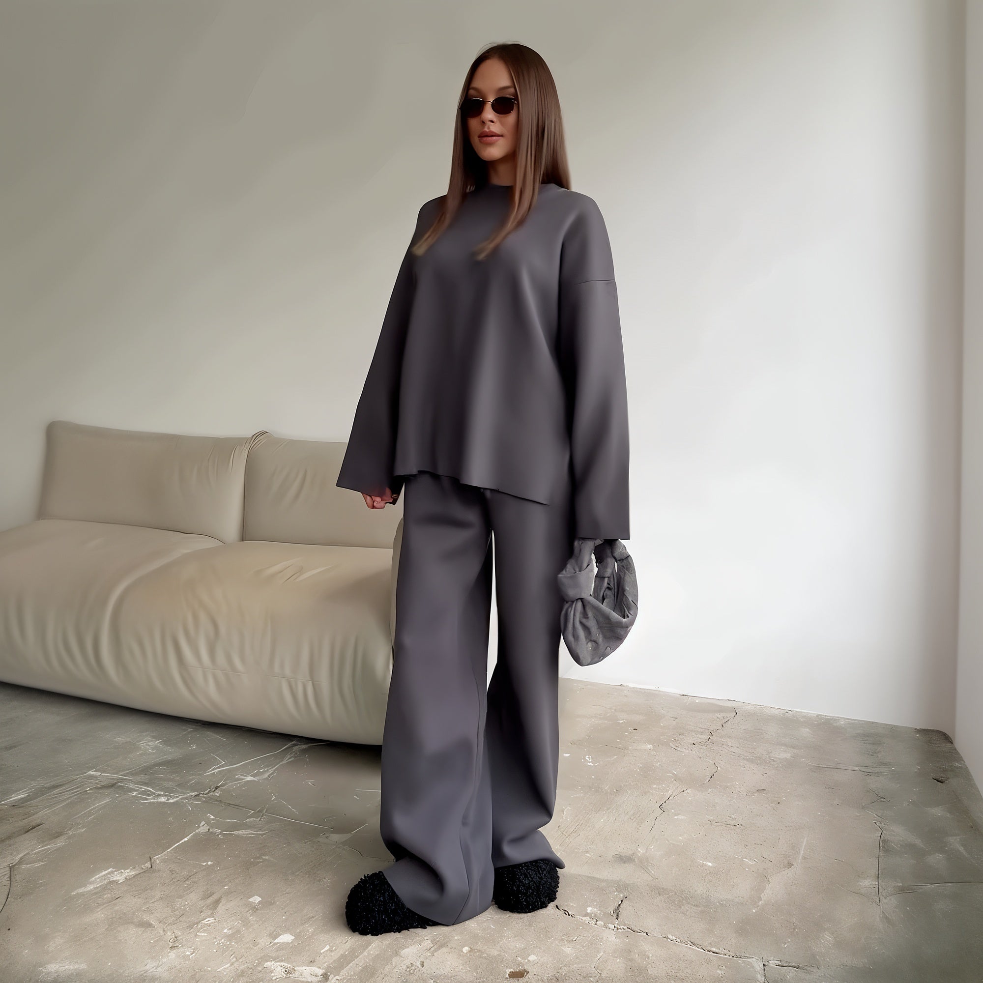 Ensemble Chic avec Pull Oversize et Pantalons Amples pour un Style Tendance